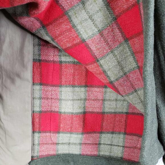 LL Bean Coat Wool British Plaid Lined Field Jacket Mens XL Heavy Green Snap - Picture 5 of 11